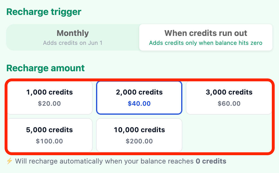 Choosing the default package volume tier to apply whenever auto-billing is executed