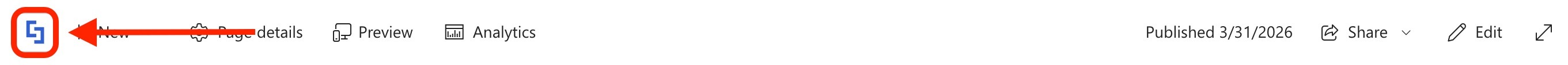 Clicking the ShortPoint icon within a SharePoint page to load dashboard management features