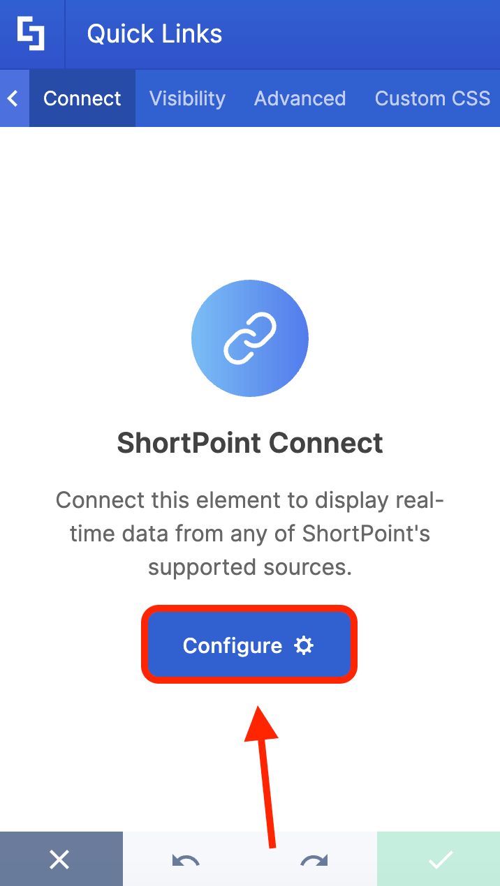 Clicking the Configure button to select a data source in ShortPoint Connect