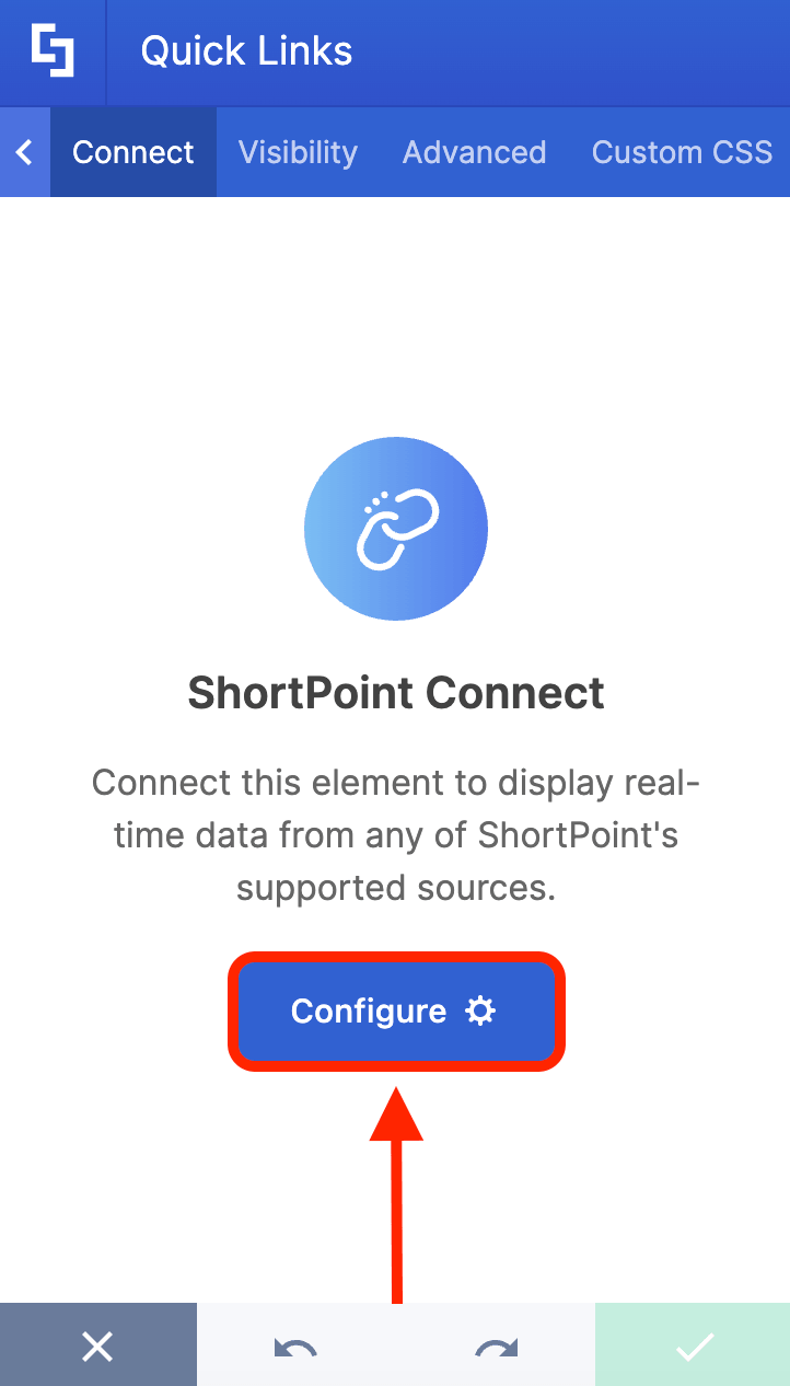 Clicking the Configure button to select a supported data source in ShortPoint Connect