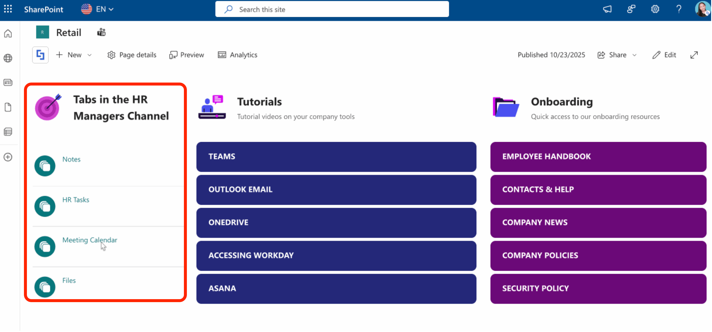 Rendering a dynamic list of active channel tabs embedded on a SharePoint team site