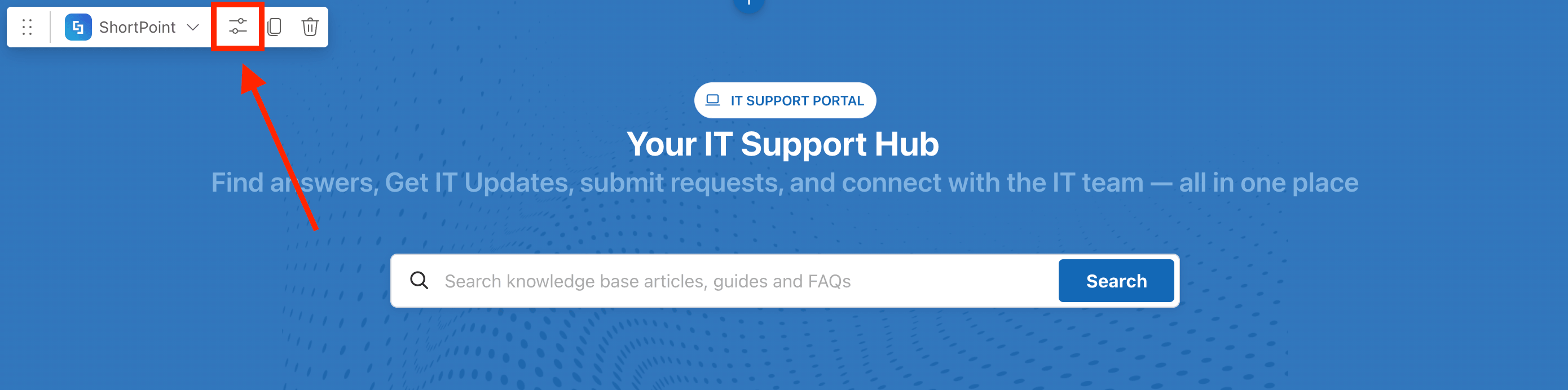 Clicking the Edit Properties icon on the ShortPoint web part toolbar