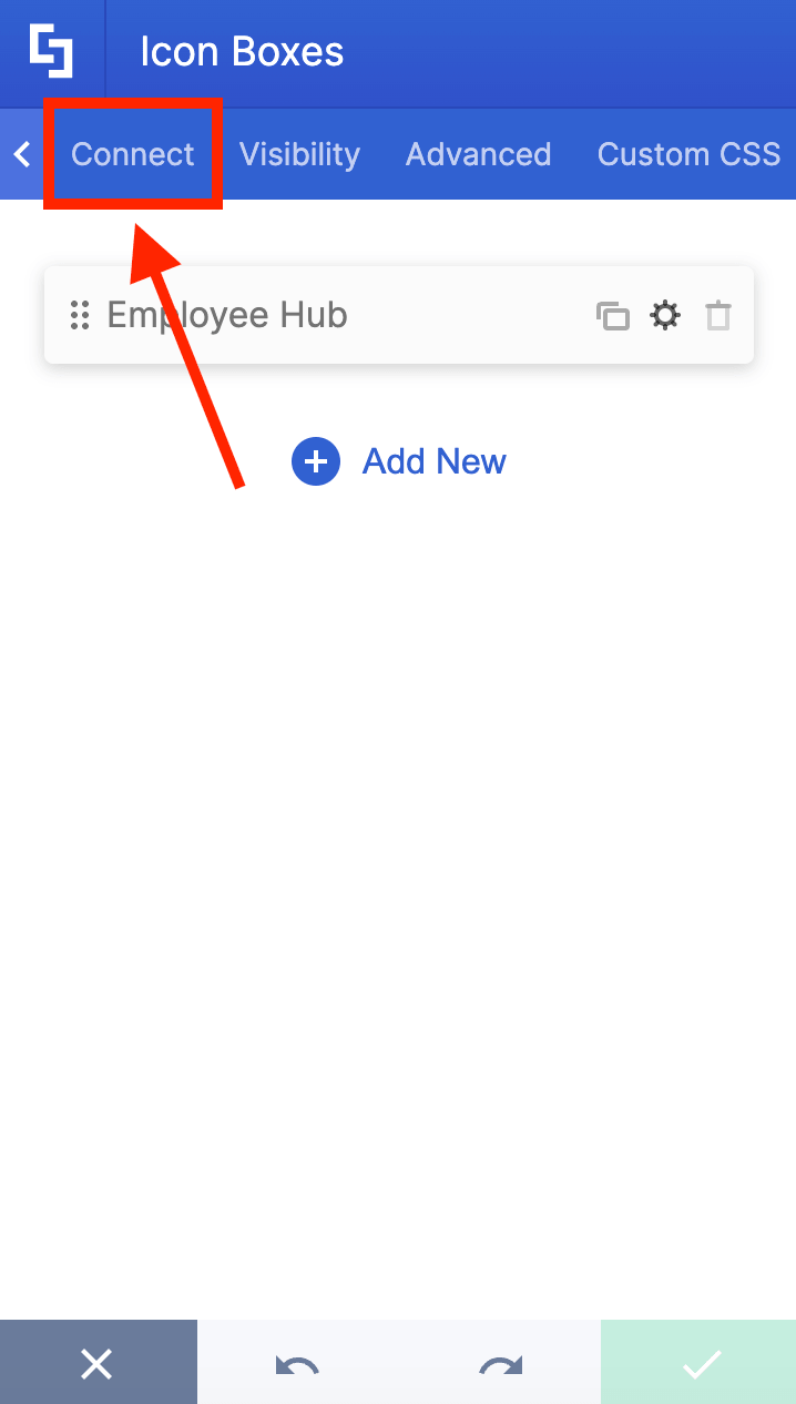 Navigating to the Connect tab inside the ShortPoint element settings window