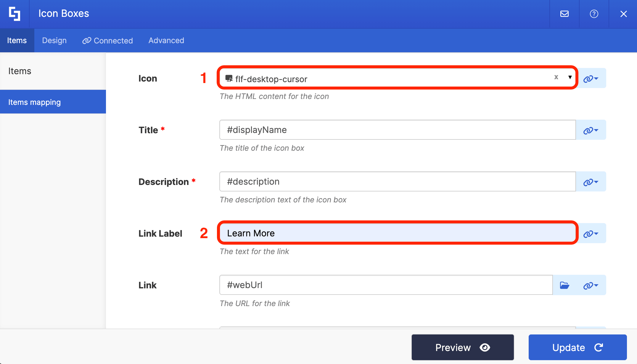 Assigning a custom cursor icon and setting a manual Learn More link label
