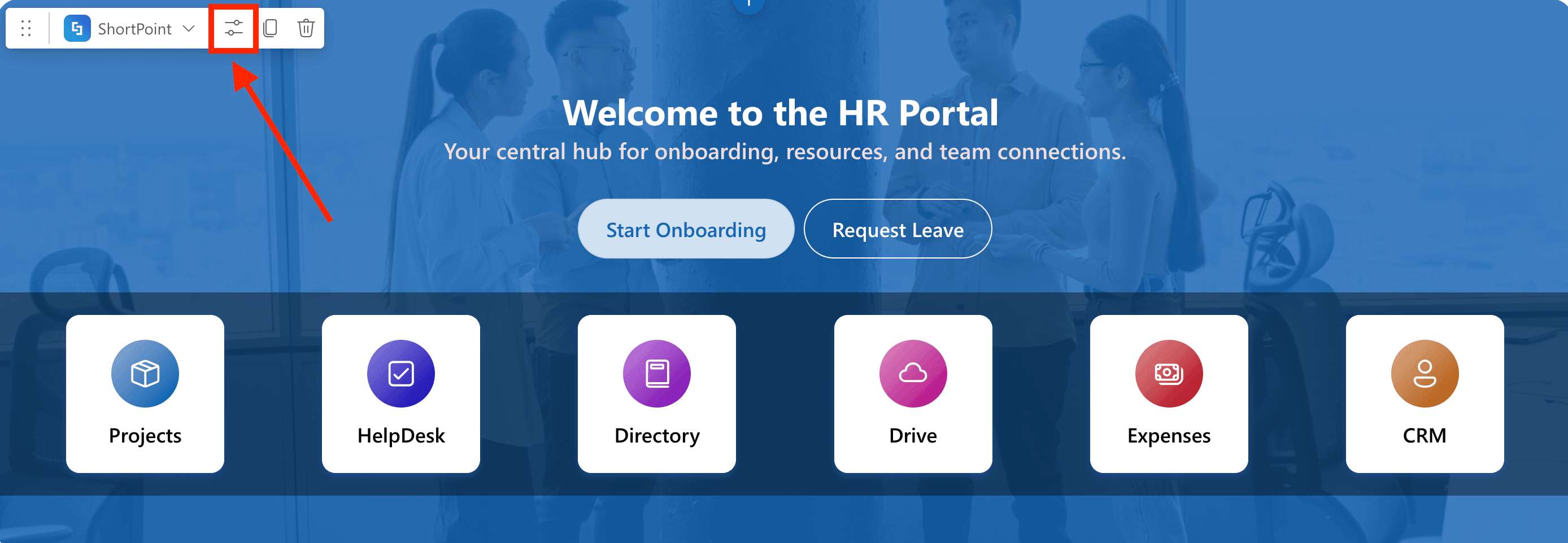 Accessing the web part properties menu to list direct reports on the portal