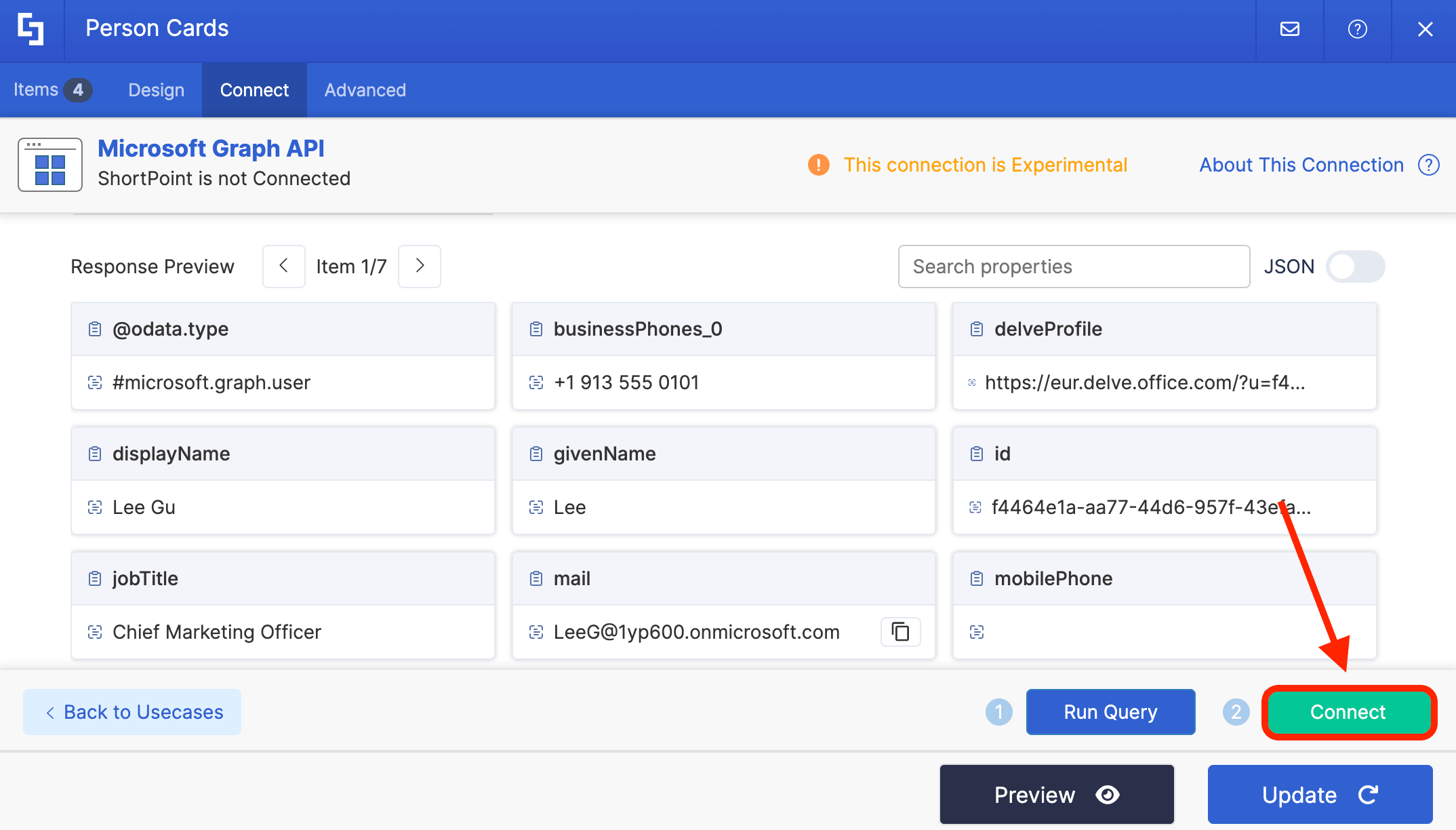 Connecting the Microsoft Graph API query to the Design Element