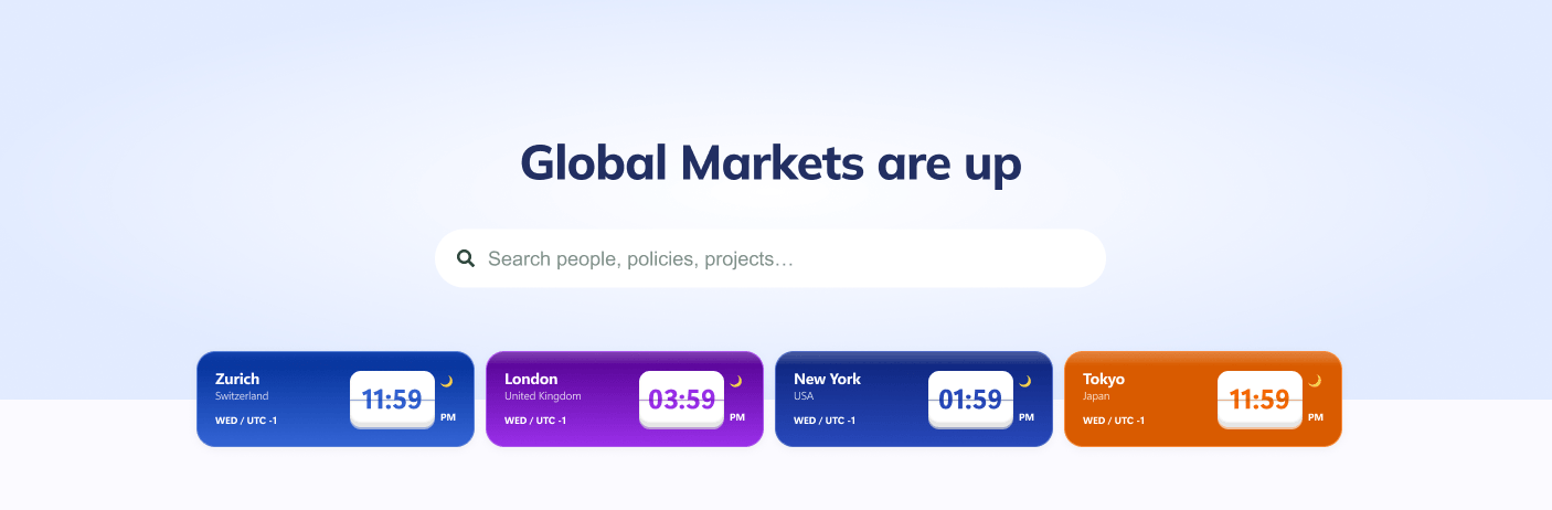Global time zones displayed using the World Clock Design Element on a SharePoint page