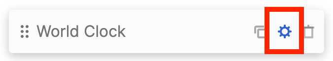 Clicking the cogwheel icon to customize individual time zone properties