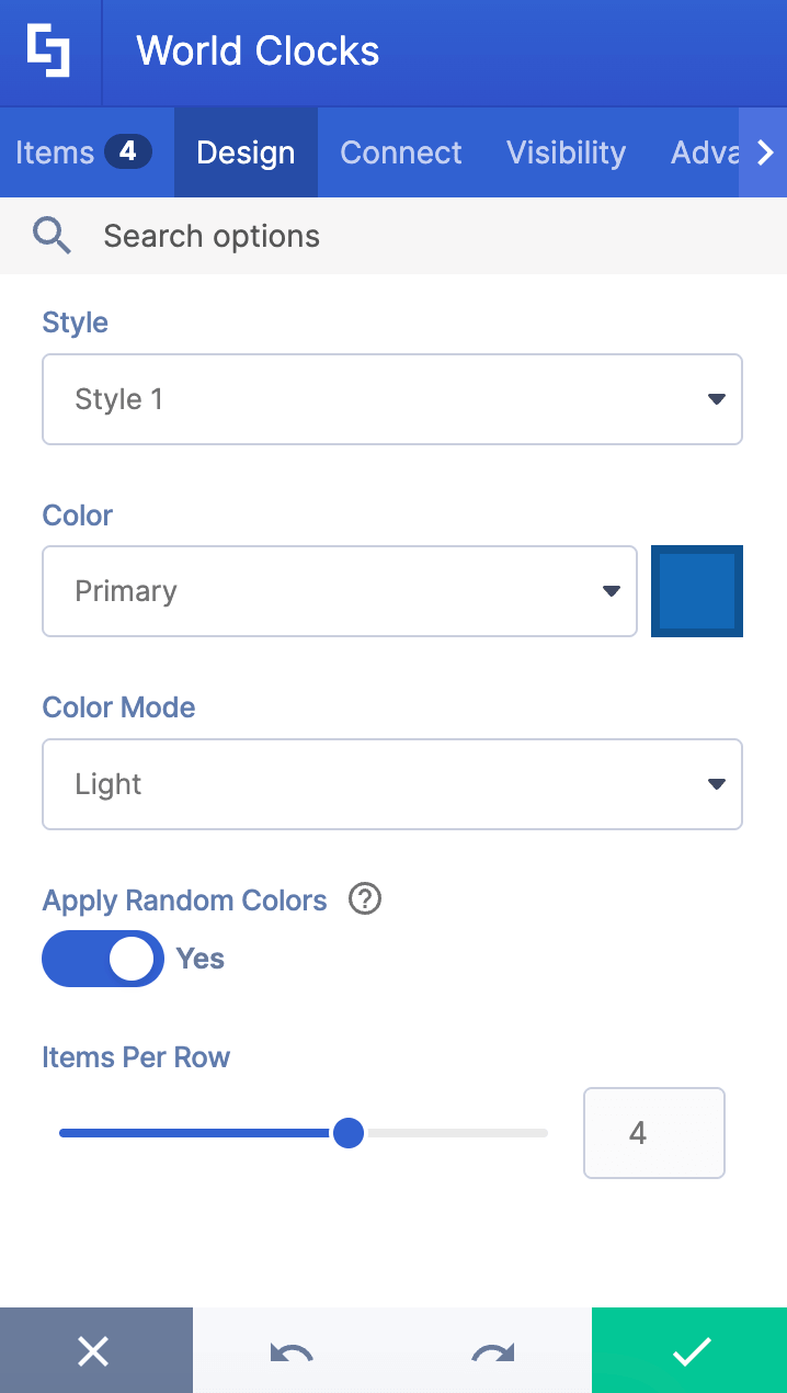 Showcasing design tab interface in settings window