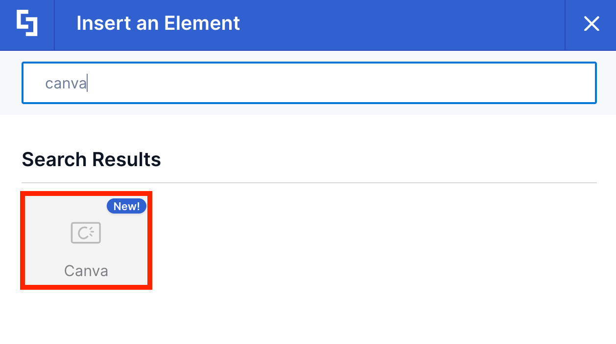 Selecting the Canva Design Element in the library of Design Elements