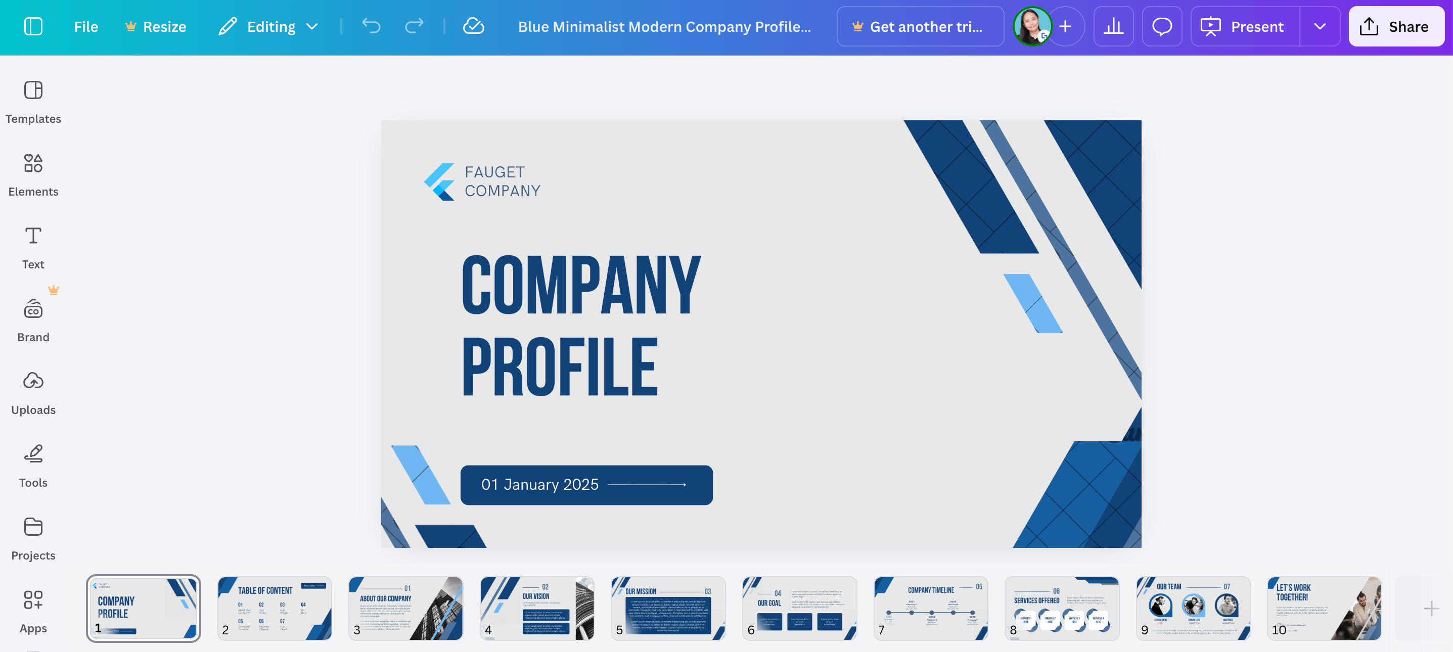 Showcasing a design presentation in Canva interface