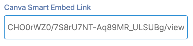 Pasting the copied link into the input field for the Canva Design Element