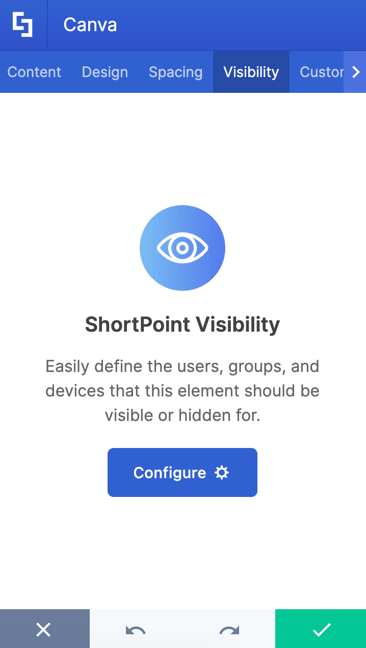 Showing visibility tab customizations inside the settings window