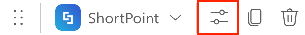 Selecting the edit web part icon to open ShortPoint options on the page