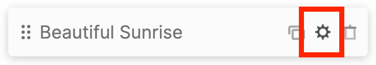 Clicking the cogwheel icon to modify front and back settings for a card