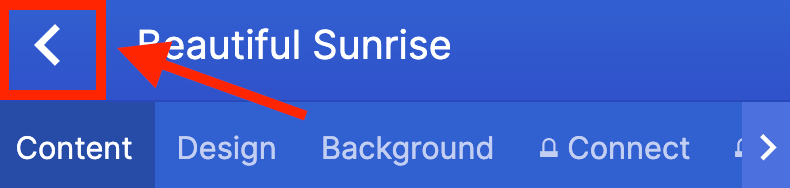 Clicking the back icon to return to the main item menu list