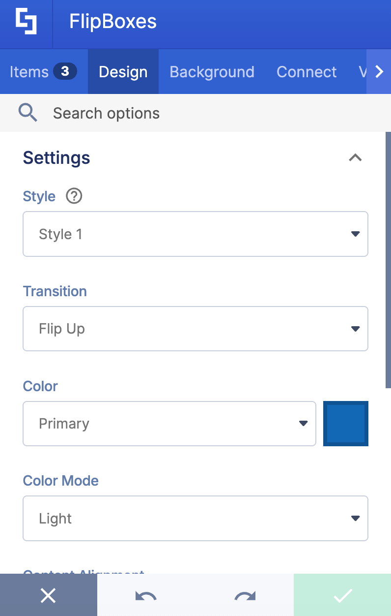 Accessing the Design tab to adjust visual layouts and flip card transitions