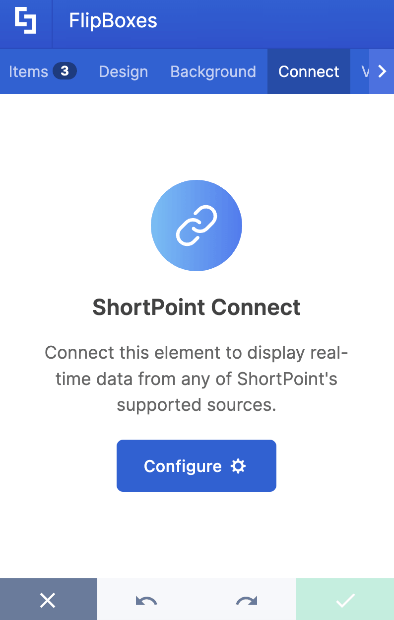 Configuring connect settings to create dynamic design elements