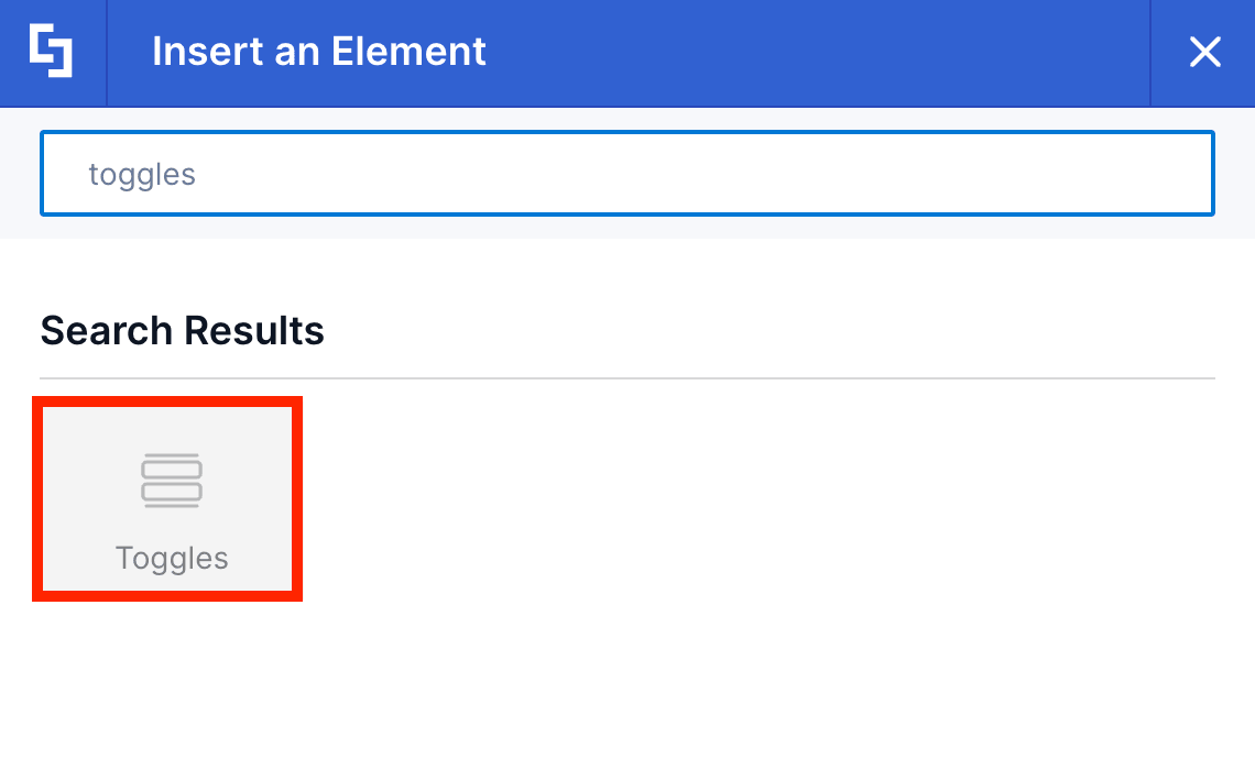 Adding the Toggles Design Element from the Library of Design Elements