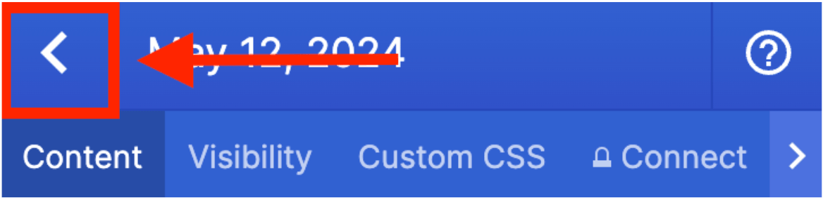 Selecting the back icon to return to the main toggle list menu