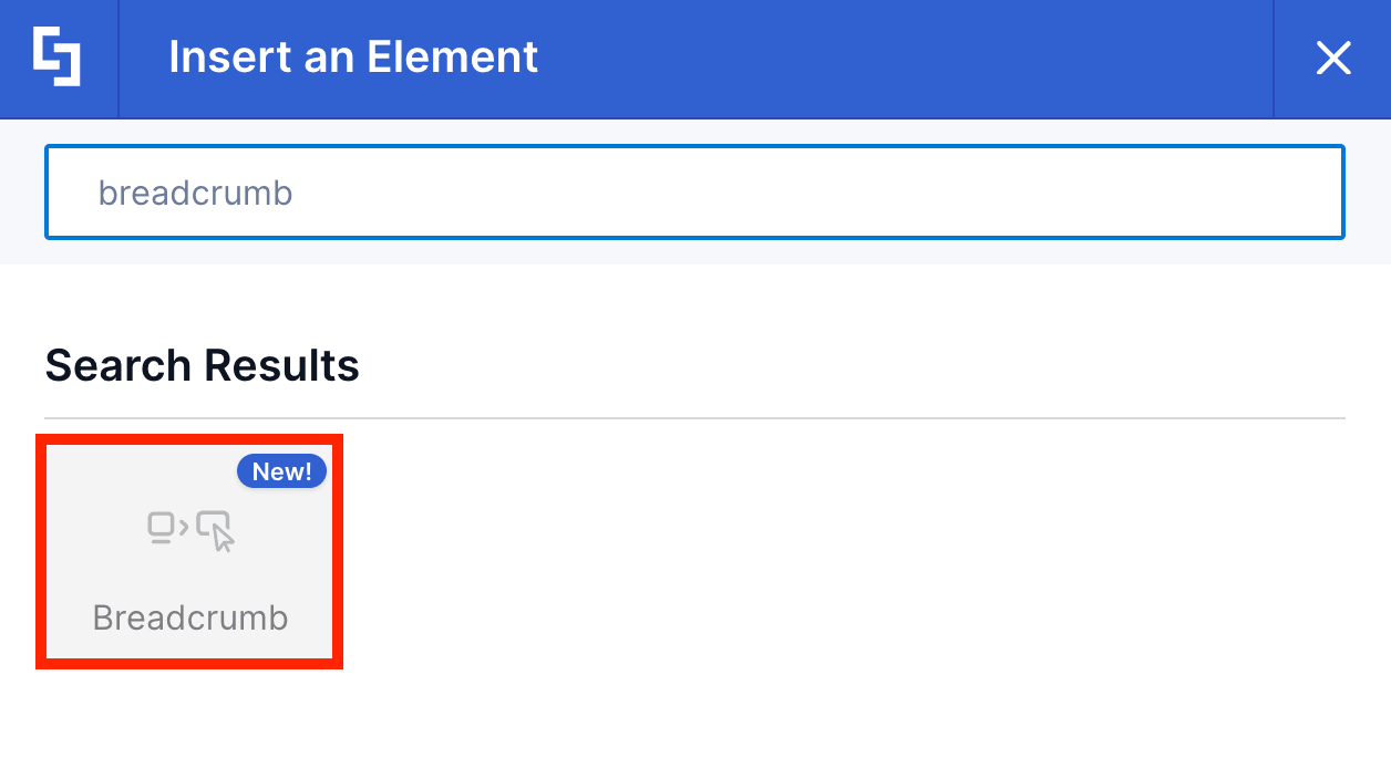 Searching for the Breadcrumb design element in the elements library and selecting it