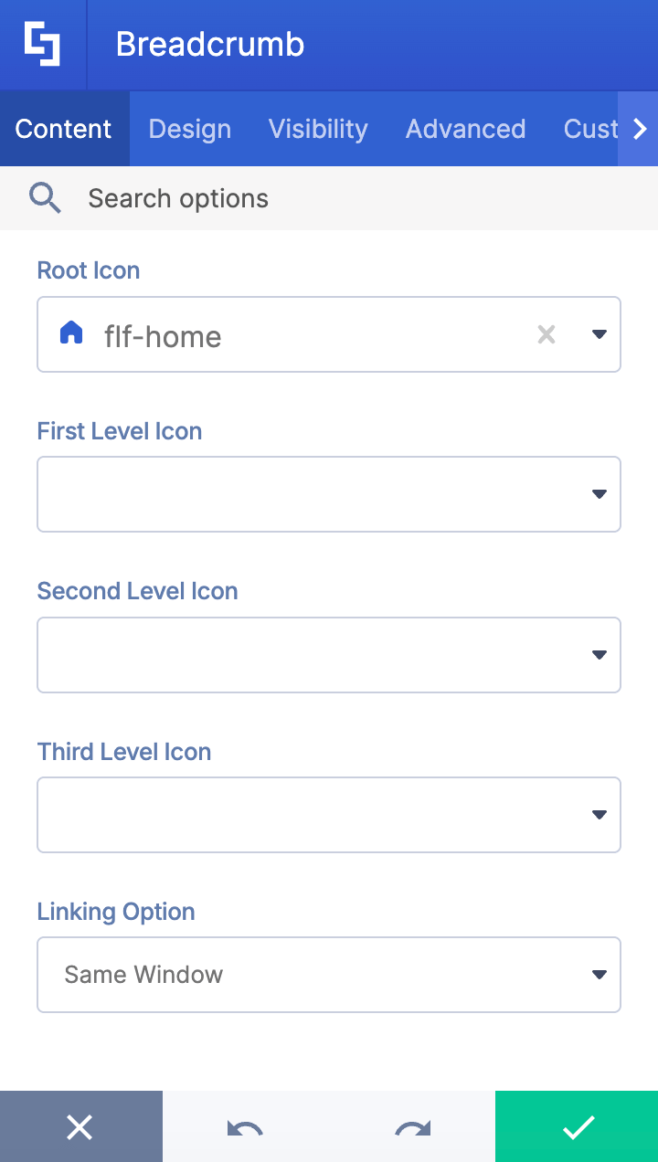Preview of the customizations inside the breadcrumb content tab