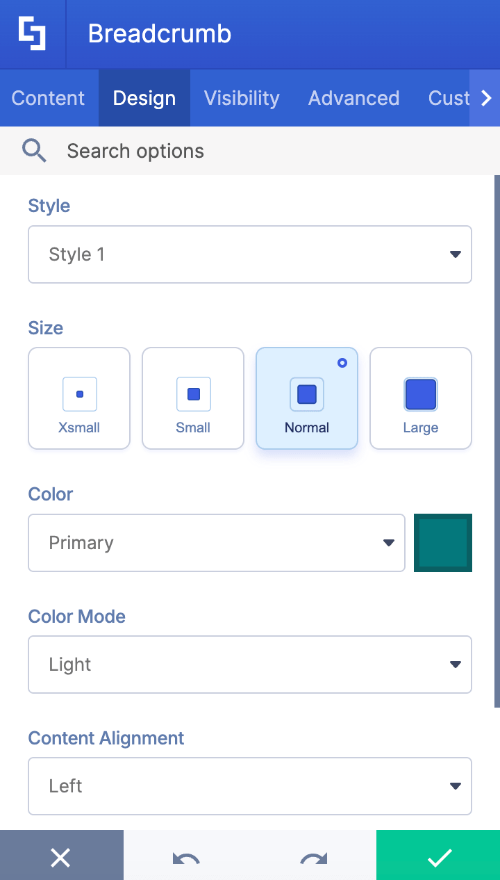 Modify the look of the breadcrumb inside the design tab