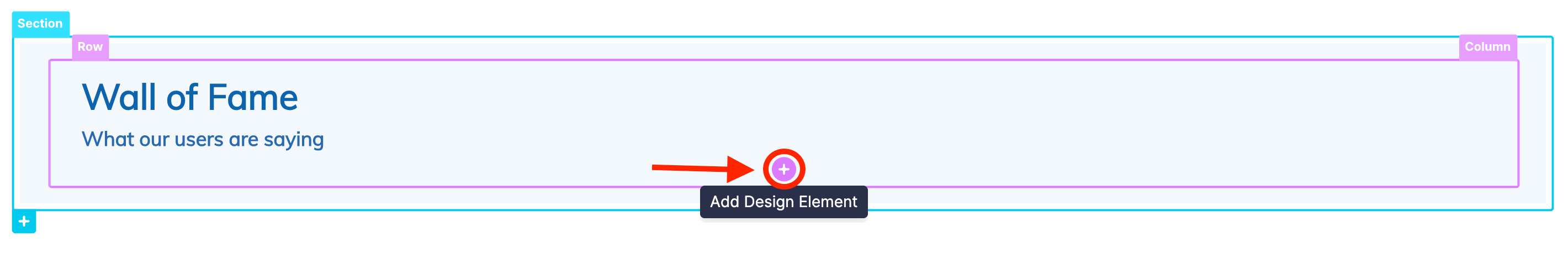 Selecting the plus icon in Page Builder to insert a new element