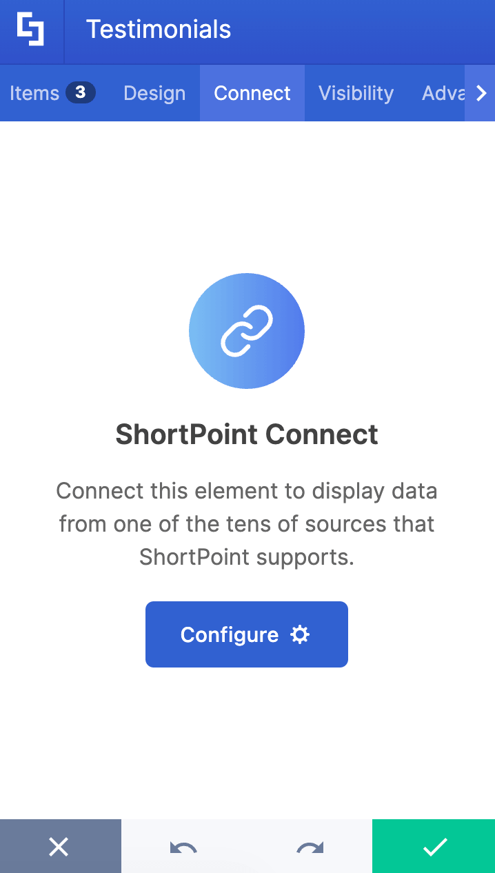 Configure dynamic testimonial content inside the Connect tab