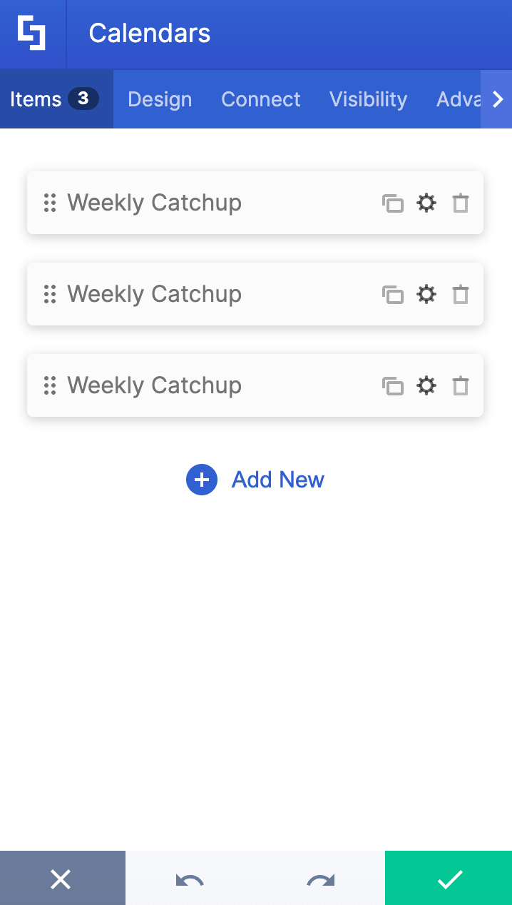 Showing the customizations inside the calendars content tab