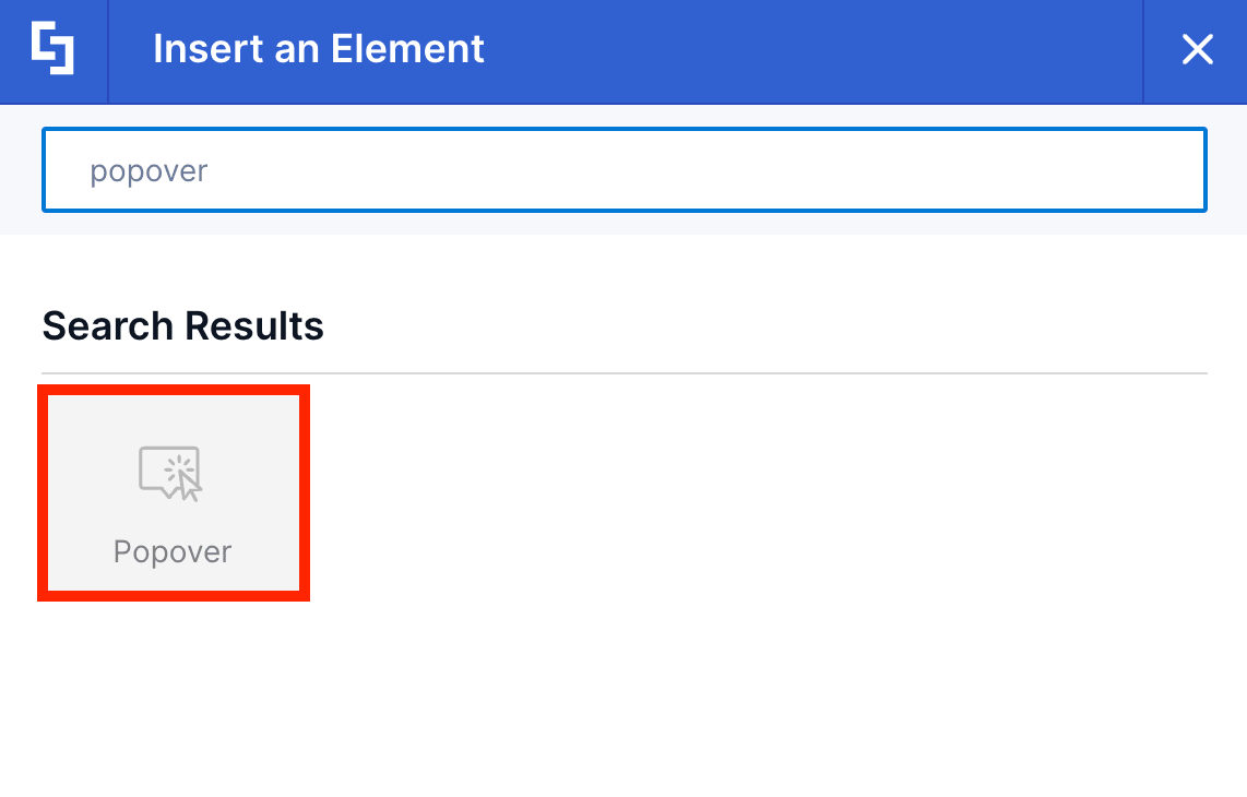 Selecting the Popover Design Element in the library of Design Elements