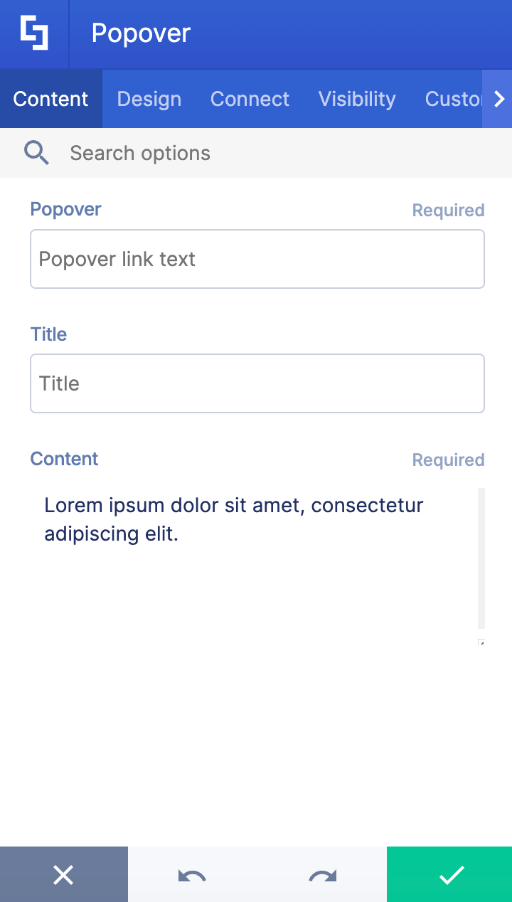 Adding the content of the popover inside the content tab window