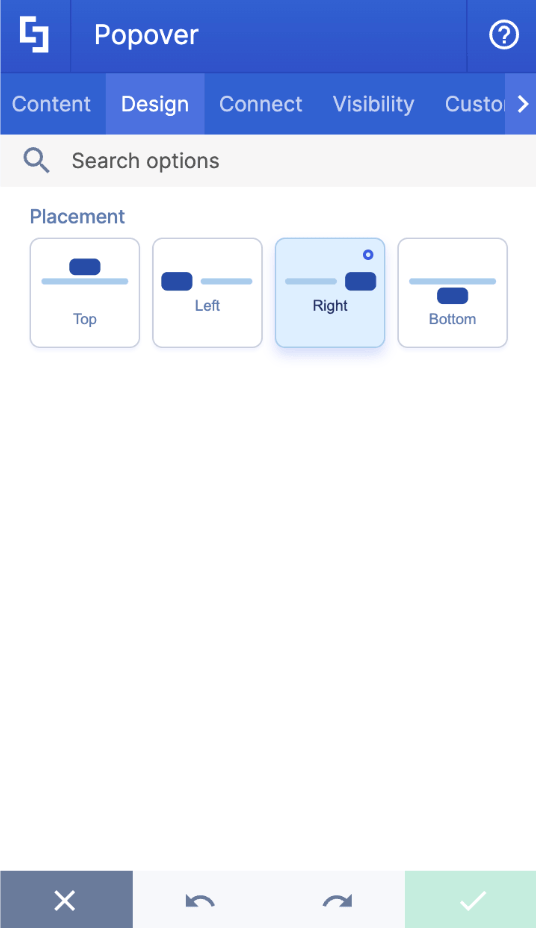 Configuring positional placement layouts inside the Popover Design tab window