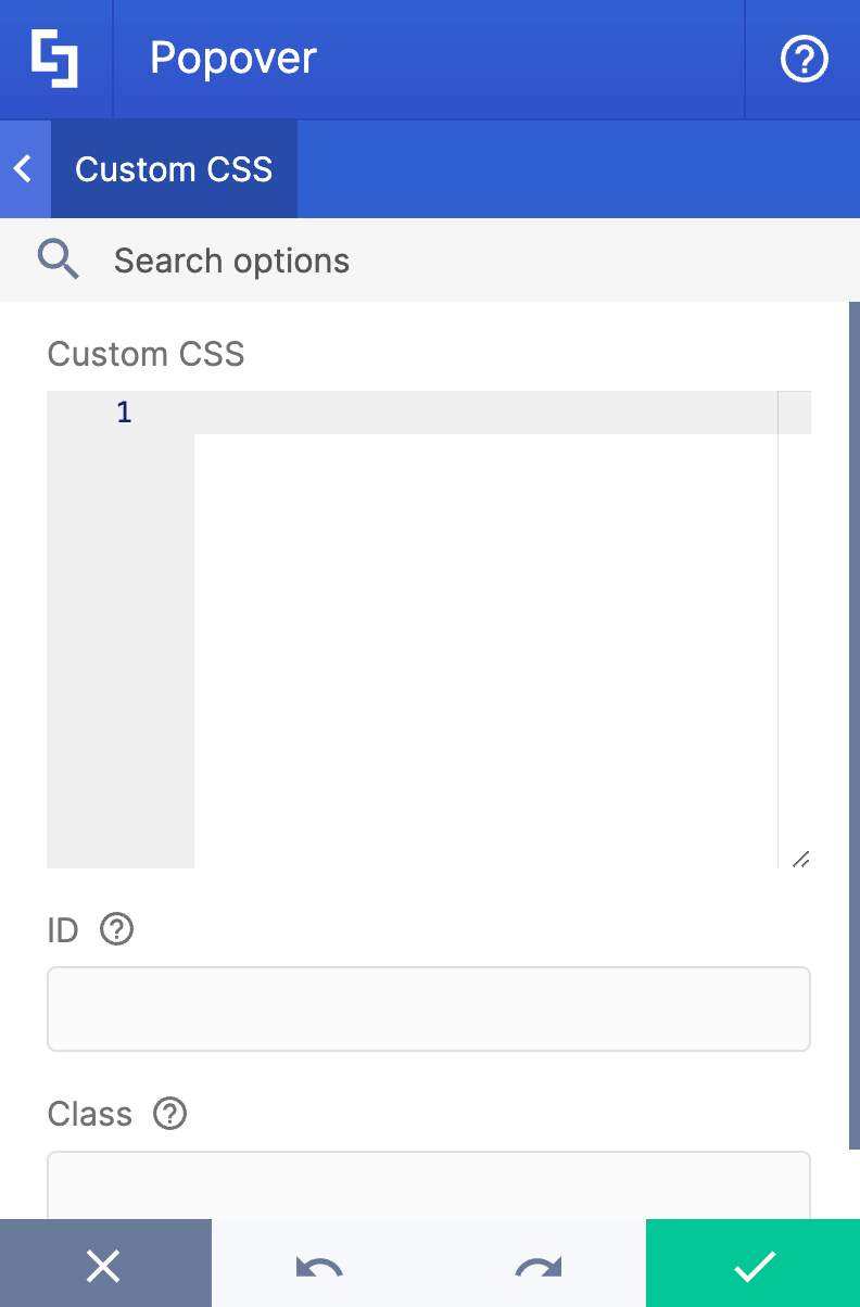 Entering custom developer code blocks inside the Popover CSS configuration tab