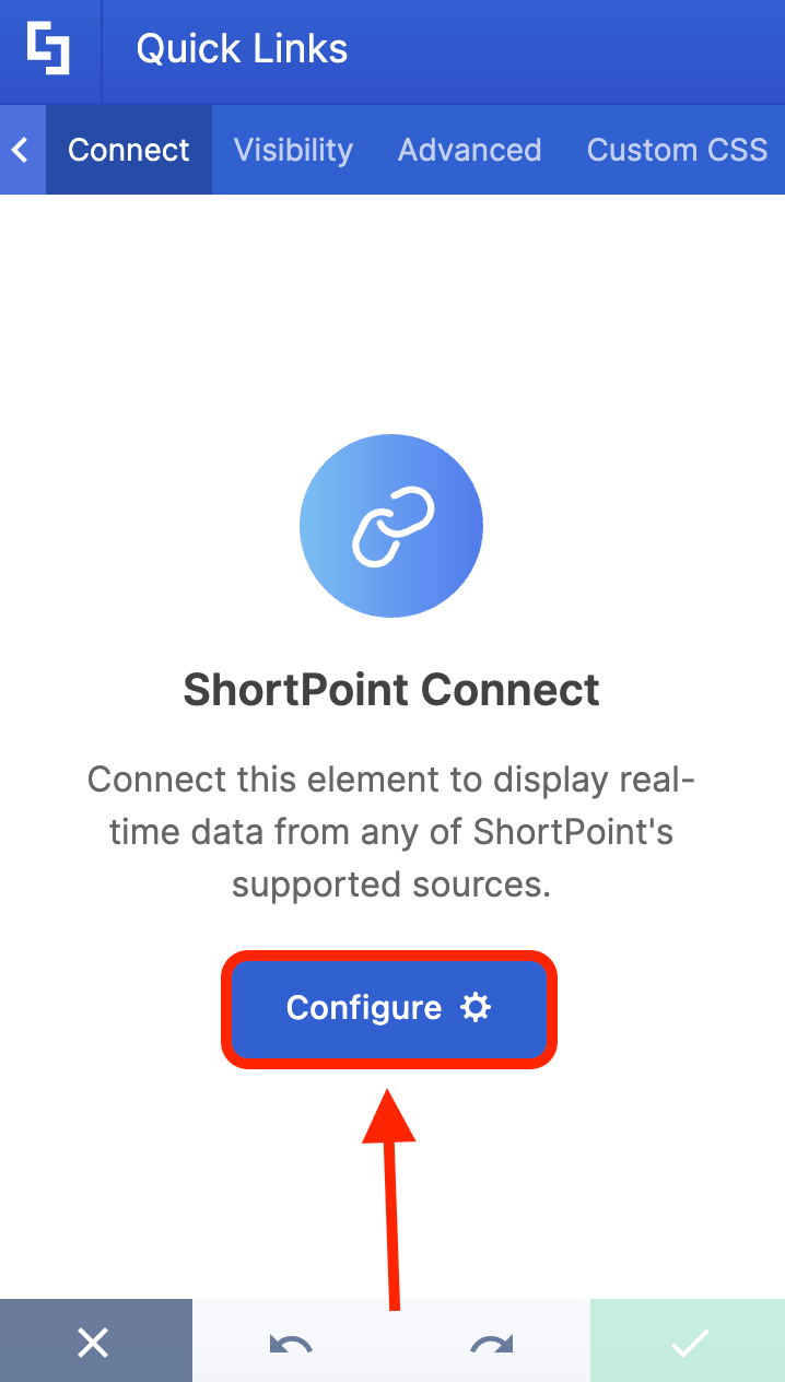Clicking the blue Configure button to set up a new live data source connection