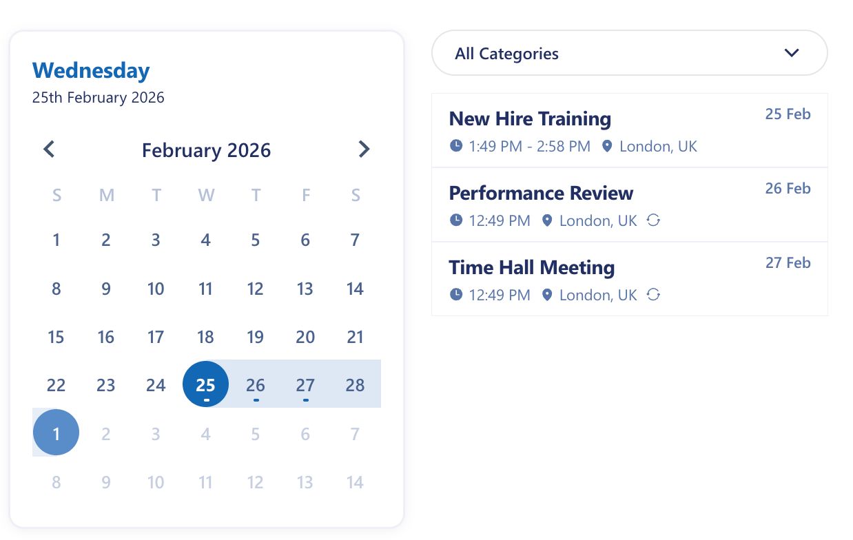 Preview of a text based style for the calendar design element