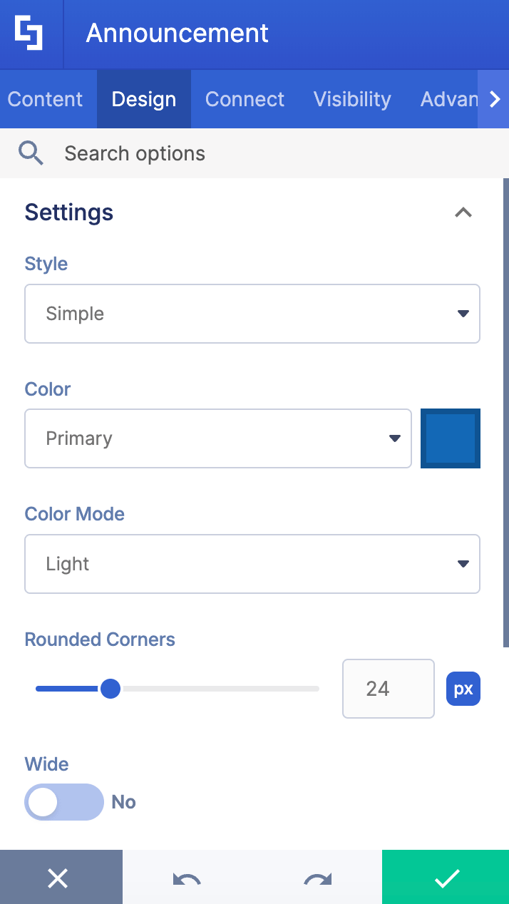 Customizing physical dimensions, styling profiles, and interactive look presets inside the visual editor