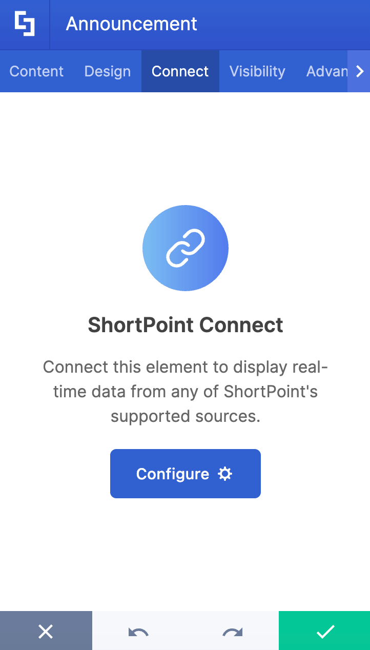 Establishing dynamic connections for the Announcement Design Element
