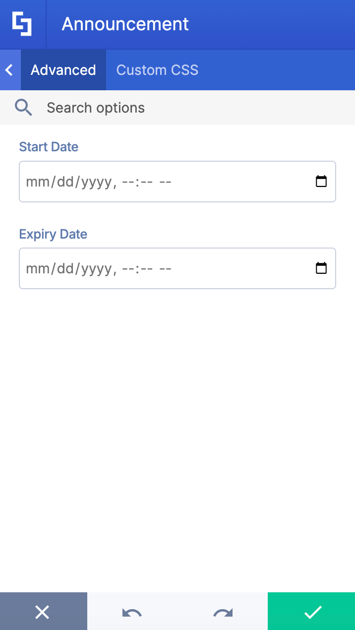 Accessing event automation rules to map start and end dates of announcements