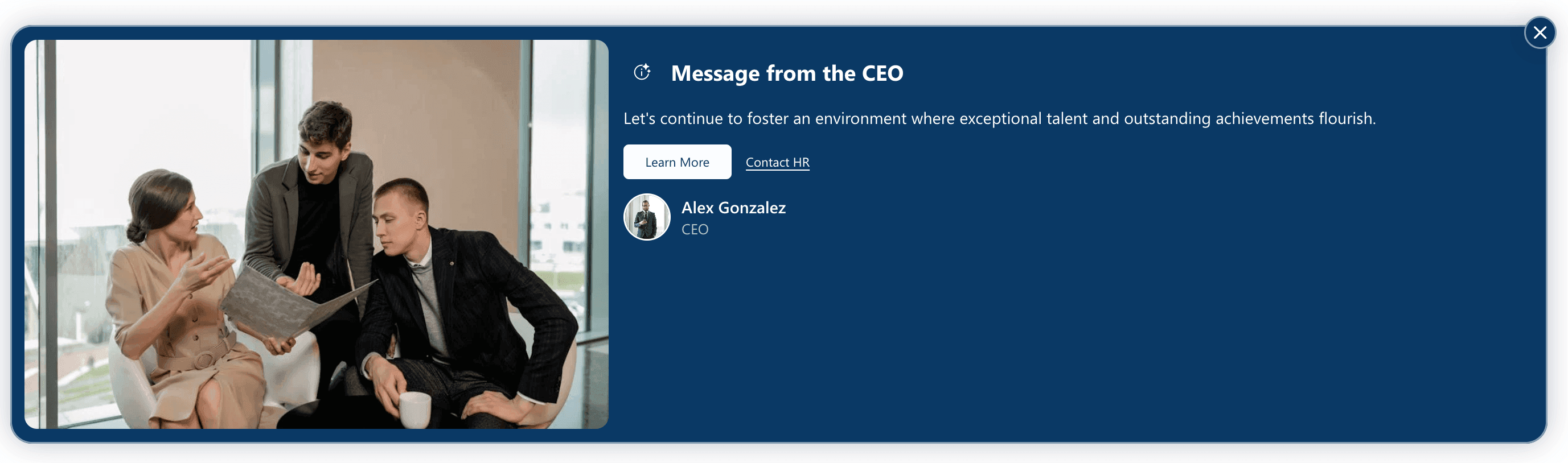 Showing the wide layout style for the Announcement design element
