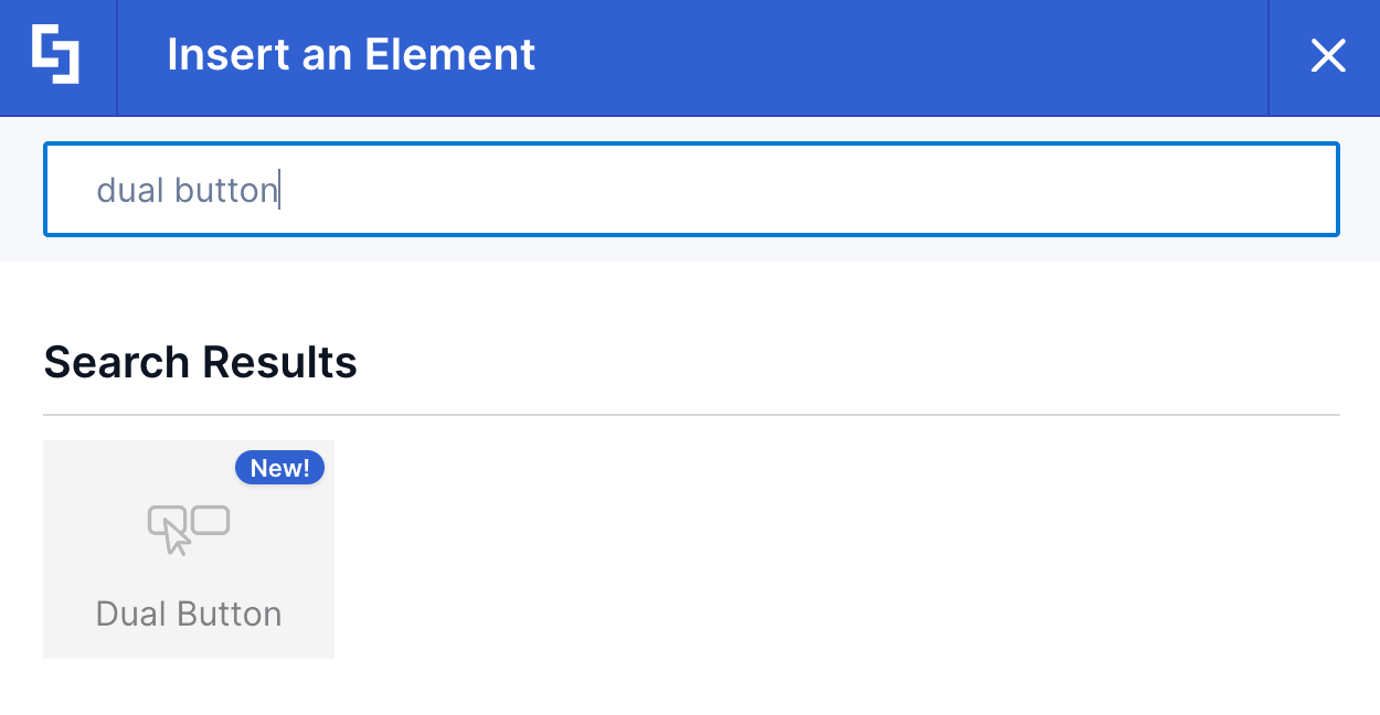 Searching for and selecting the Dual Button Design Element inside the ShortPoint library