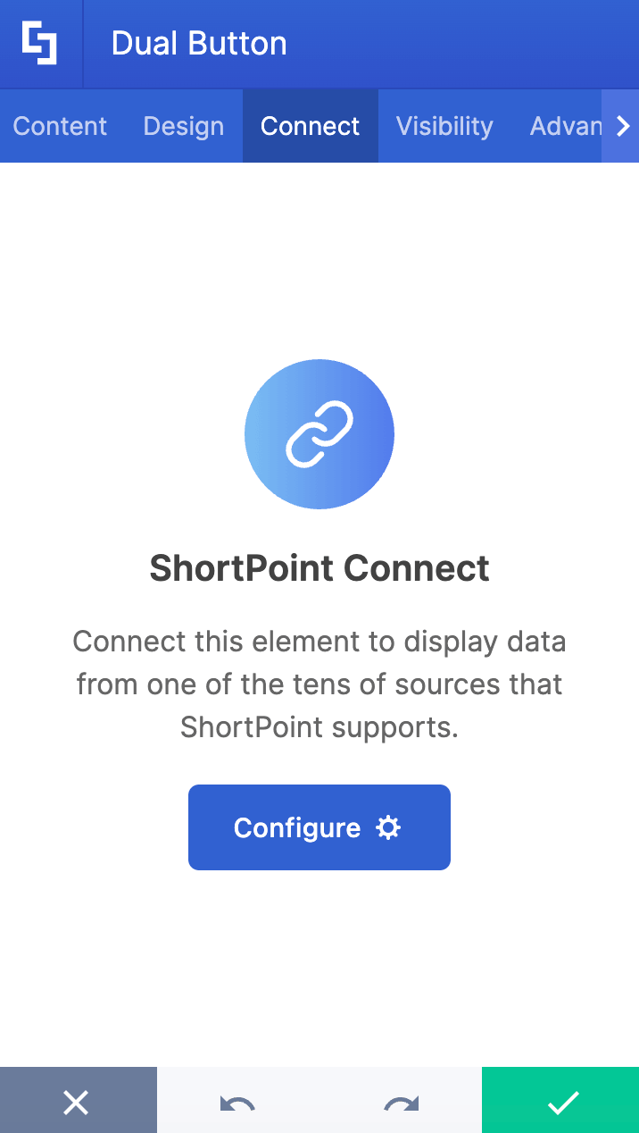 Configure dynamic content for the dual button inside the connect tab