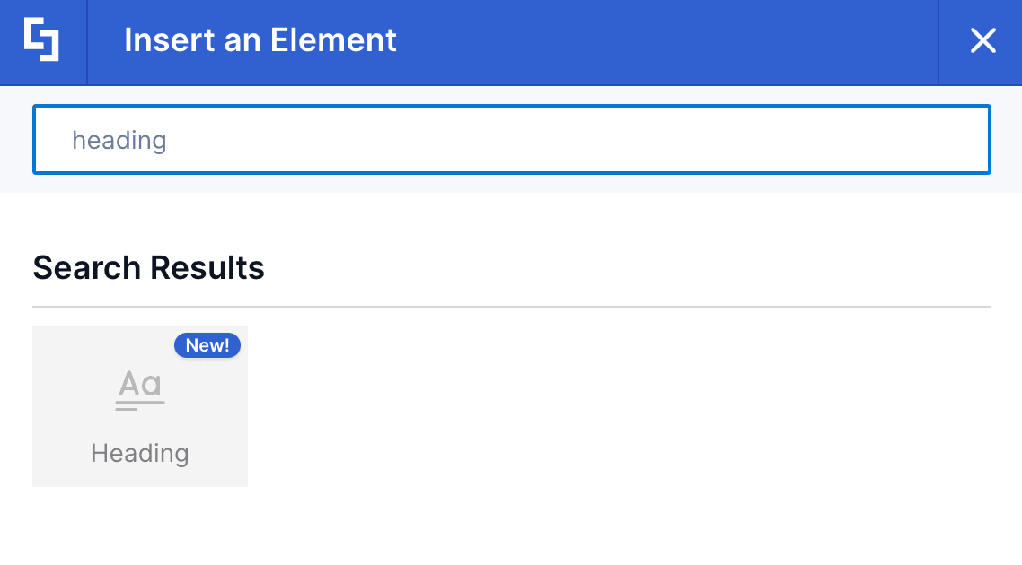 Selecting Heading from the library of design elements