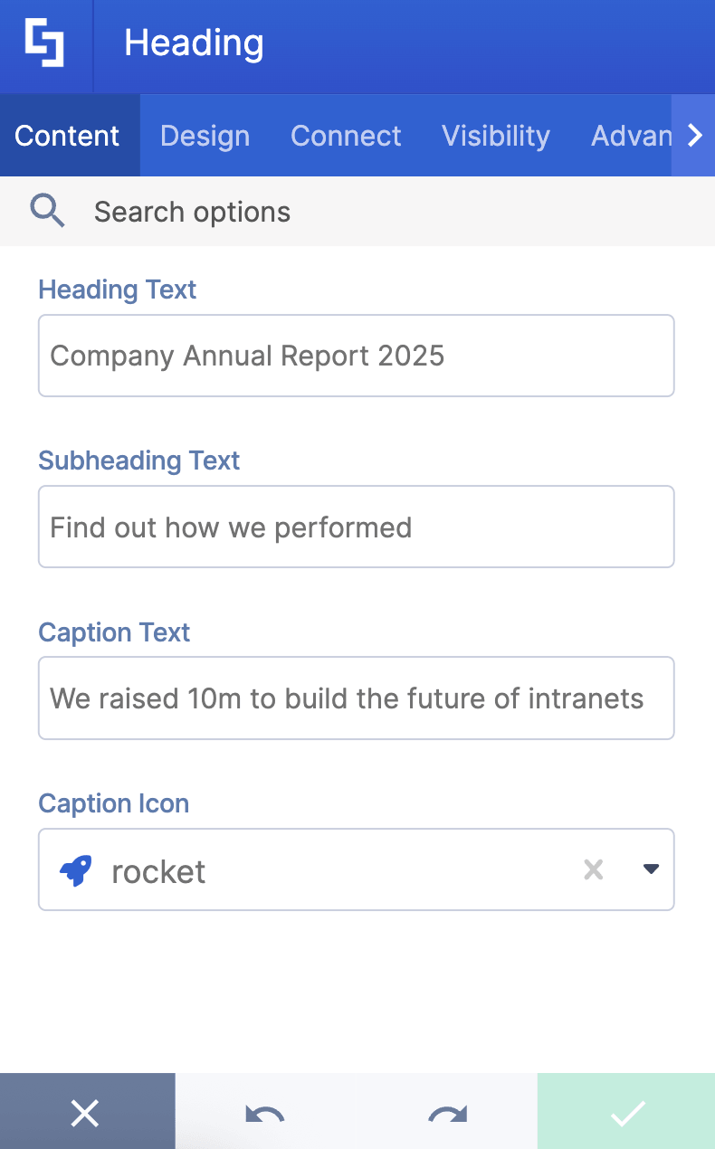 Showing customizations under the Heading content tab
