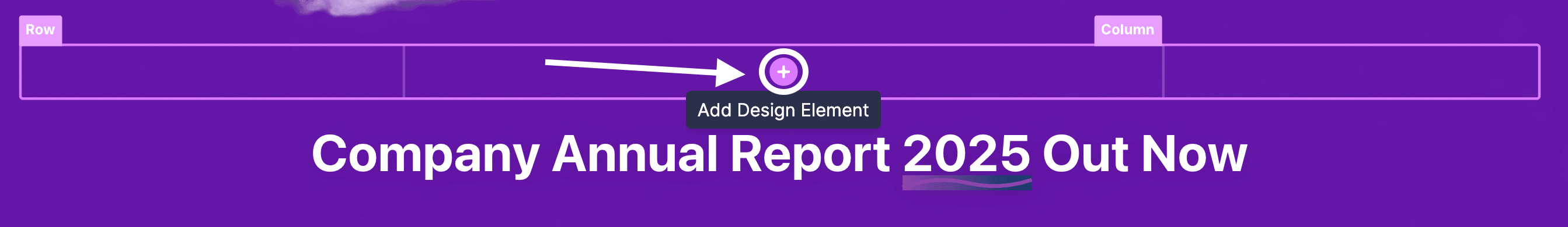 Clicking the plus icon to add a new design element to the page column