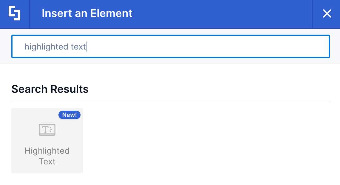 Searching for the Highlighted Text Design Element in the library of elements