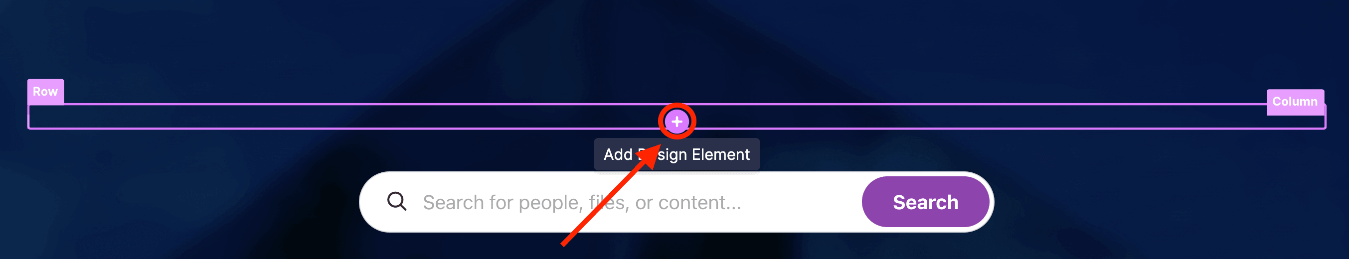 Clicking the purple plus icon to add a new element to a SharePoint page