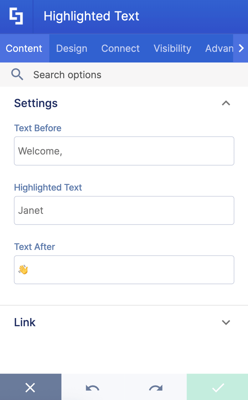 Modifying the content for the highlighted text inside the content tab
