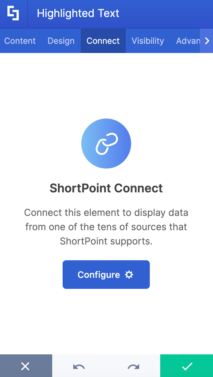 Linking content parameters to external data sources using the ShortPoint Connect tab