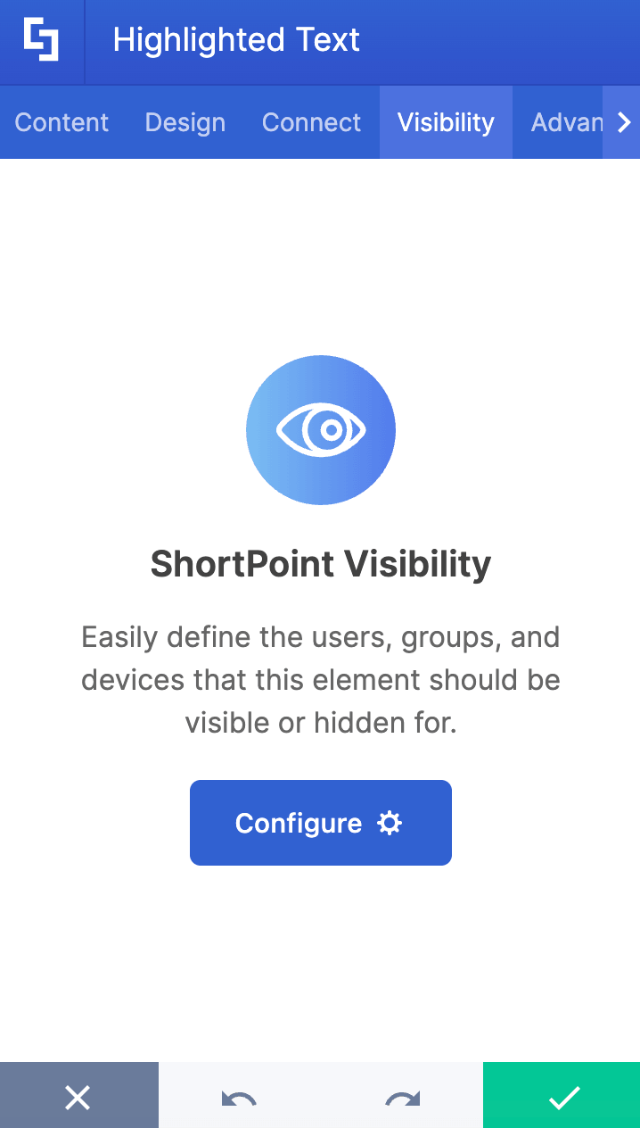 Defining target audience permissions and device rules inside the element visibility options